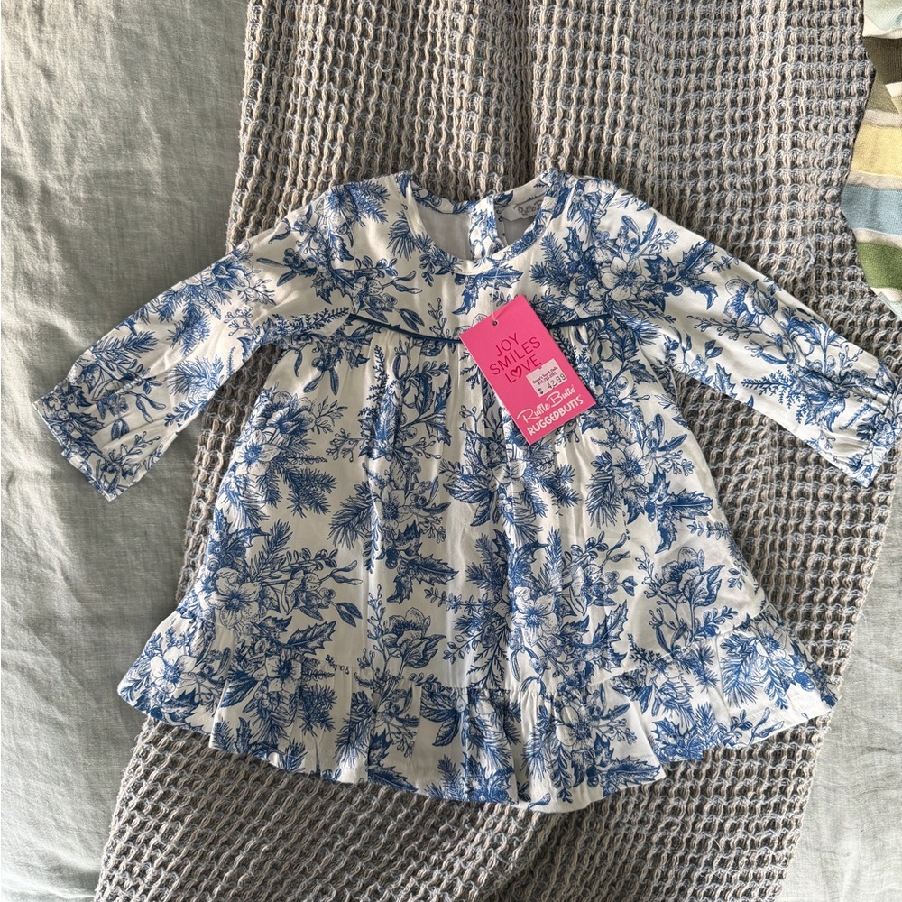 Ruffle Butts Blue and White Floral Long Sleeve Dress